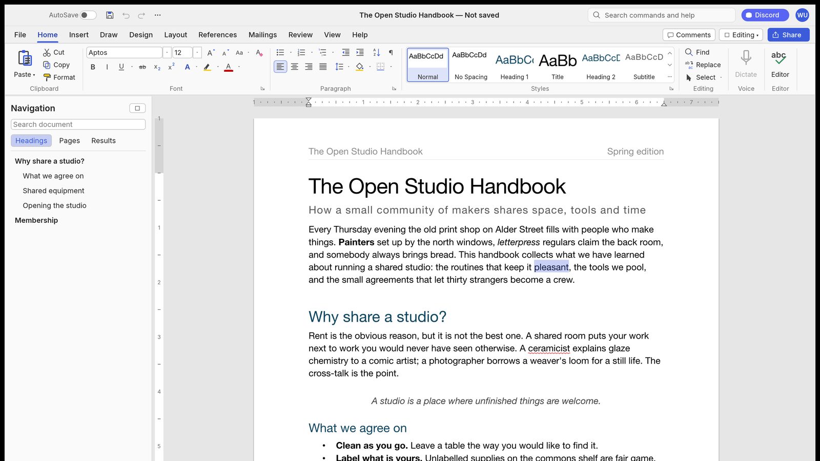 WordCraft, a free look-alike of Microsoft Word, with the Home ribbon, Styles gallery and a document open.