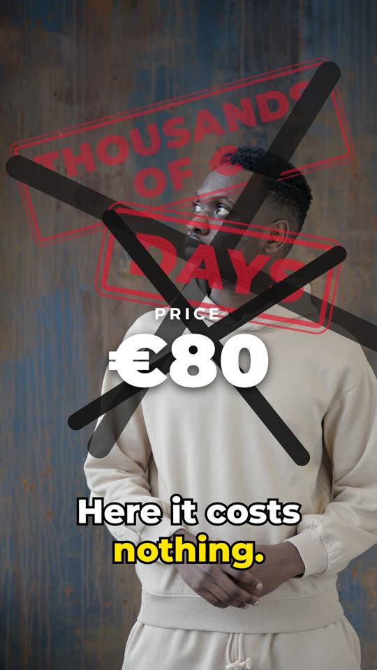 Red stamps reading THOUSANDS OF € and DAYS, crossed out, with a price counter dropping toward zero.