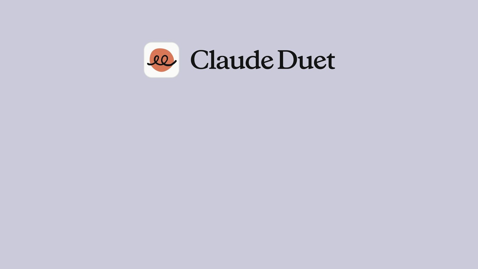 The title card of Anthropic's launch video: the Claude Duet logo beside the words Claude Duet on a lavender background.
